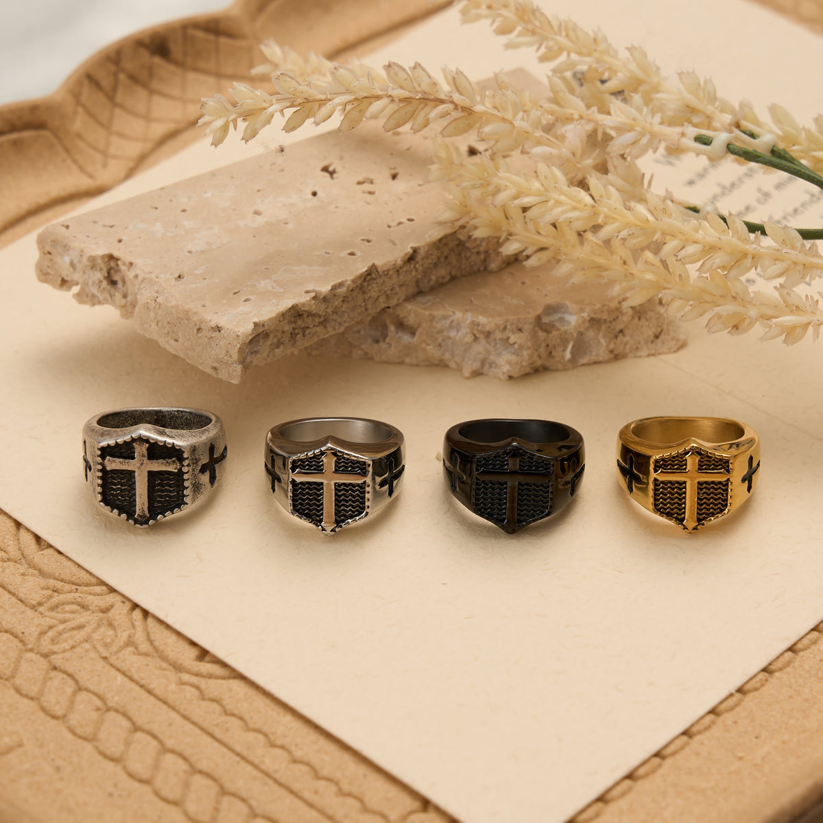 Shield Cross Embossed Signet Ring: Timeless Emblem of Unshakable Sacred Faith