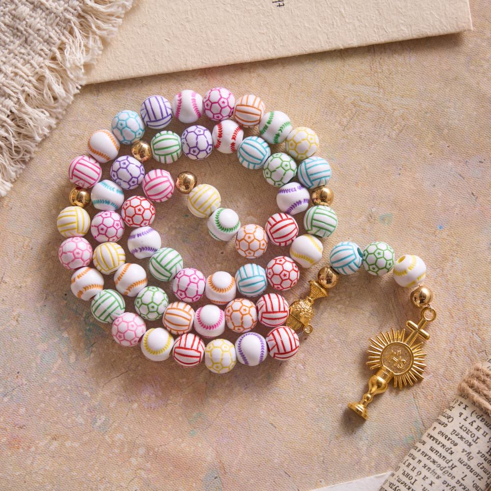 Sport Ball Themed Matte Bead with IHS Monstrance & Holy Grail Prayer Rosary