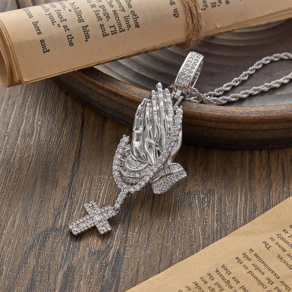 Praying Hand Stone Wreath Cross Necklace: Timeless Emblem of Abiding Divine Peace
