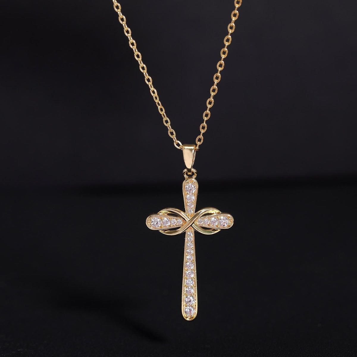 Full Pave Infinity Symbol Cross Necklace: Timeless Emblem of Gentle Heavenly Peace