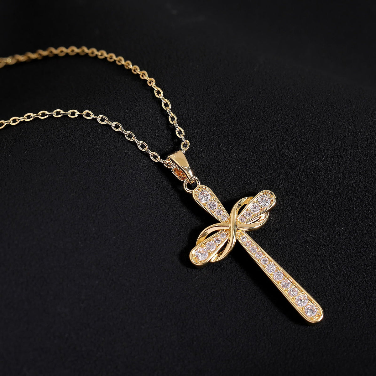 Full Pave Infinity Symbol Cross Necklace: Timeless Emblem of Gentle Heavenly Peace