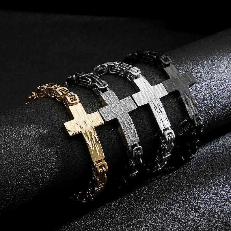 Hammered Texture Flat Cross Wrist Bracelet: Personalized Emblem of Steadfast Heavenly Faith