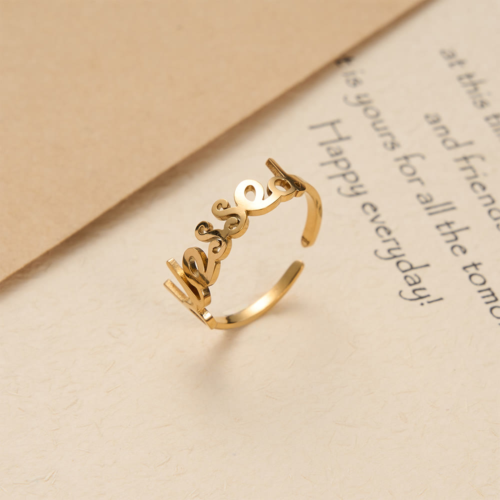 Cursive Blessed Word Open Adjustable Ring: Personalized Emblem of Steadfast Heavenly Faith