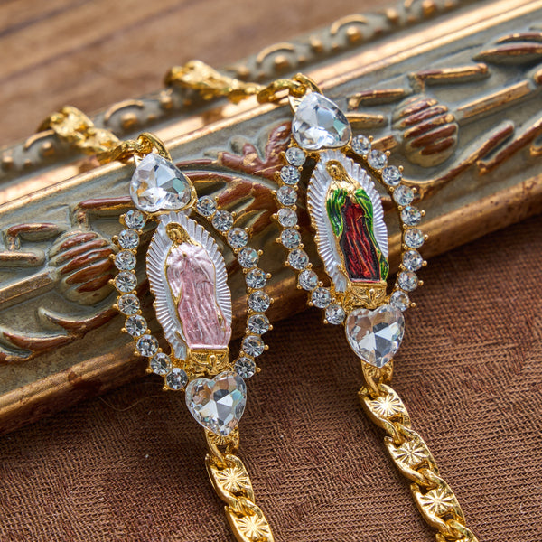 Heart Crystal Frame Our Lady of Guadalupe Oval Charm Curb Chain Bracelet: Personalized Emblem of Steadfast Heavenly Faith