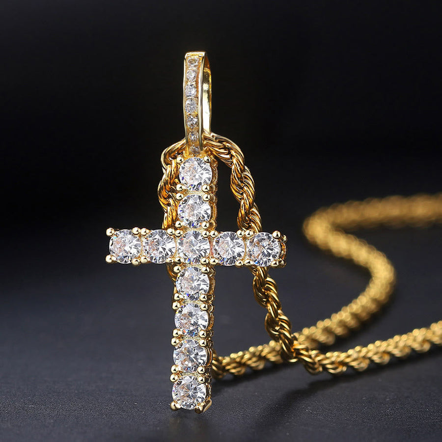 Smooth Twist Chain Full Stone Encrusted Cross Necklace: Timeless Emblem of Gentle Heavenly Guardianship