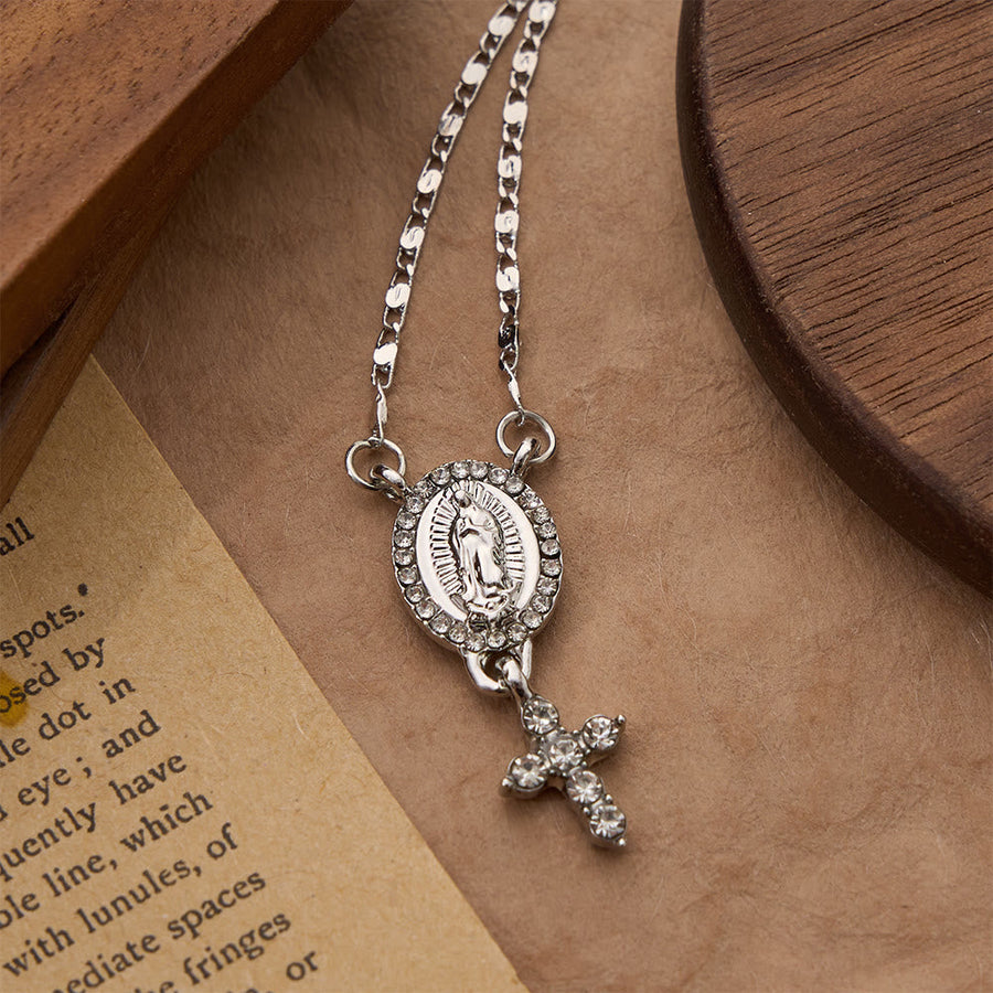 Two-Charm Our Lady & Cross Pendant Necklace: Timeless Emblem of Gentle Heavenly Guardianship