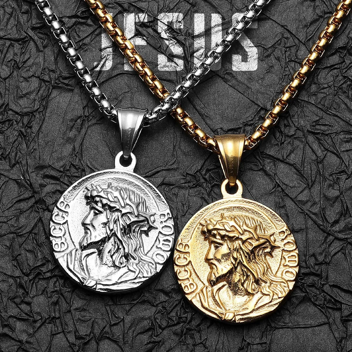 Crown Of Thorns Jesus Portrait Round Medal Box Chain Necklace: Timeless Emblem of Gentle Heavenly Guardianship