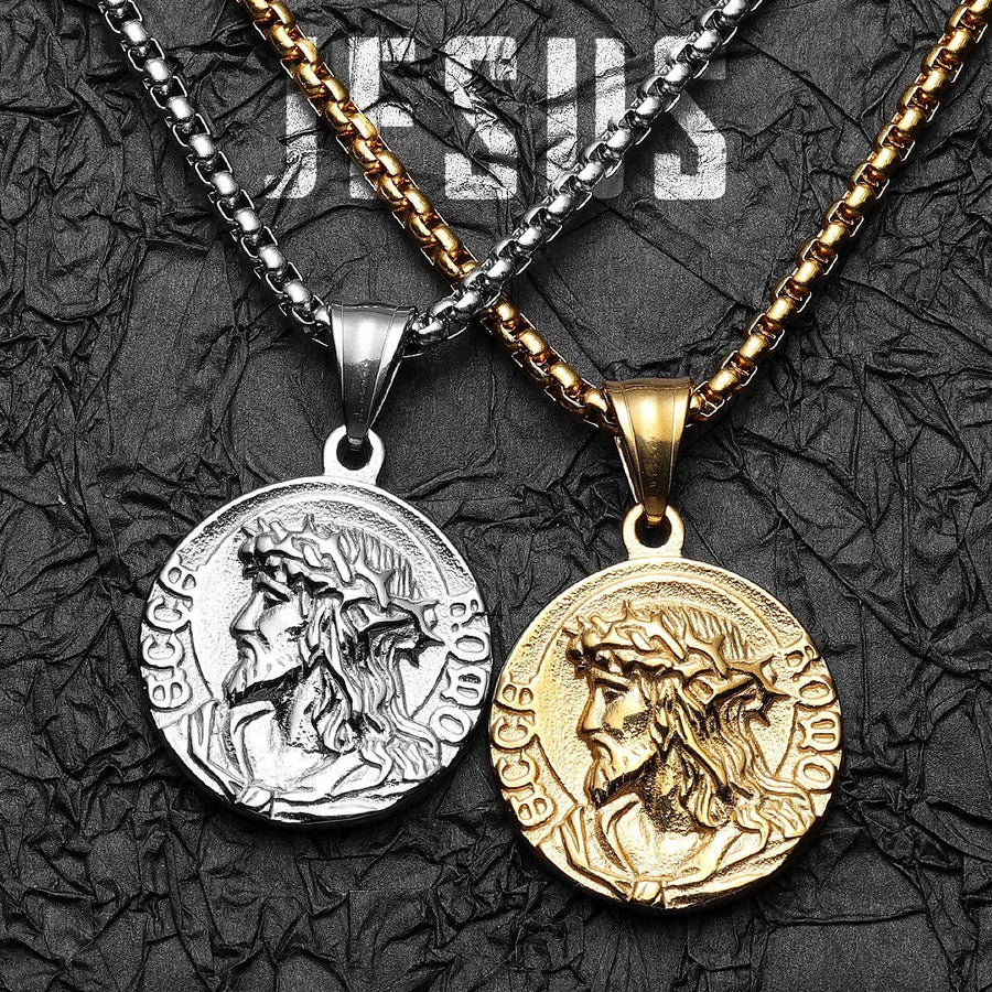 Crown Of Thorns Jesus Portrait Round Medal Box Chain Necklace: Timeless Emblem of Gentle Heavenly Guardianship