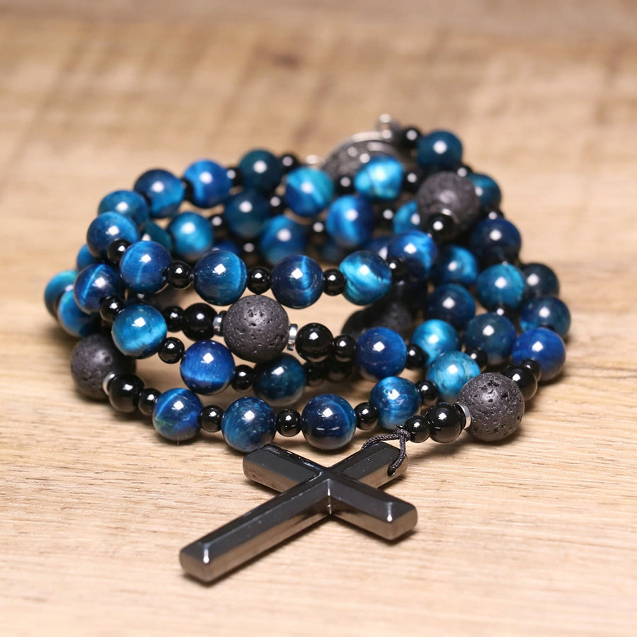 Blue Tiger's Eye Rosary: Timeless Emblem of Gentle Heavenly Guardianship