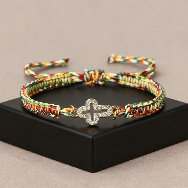 Sacred Cross Woven Cord Wrist Bracelet: Personalized Emblem of Abiding Divine Tenderness