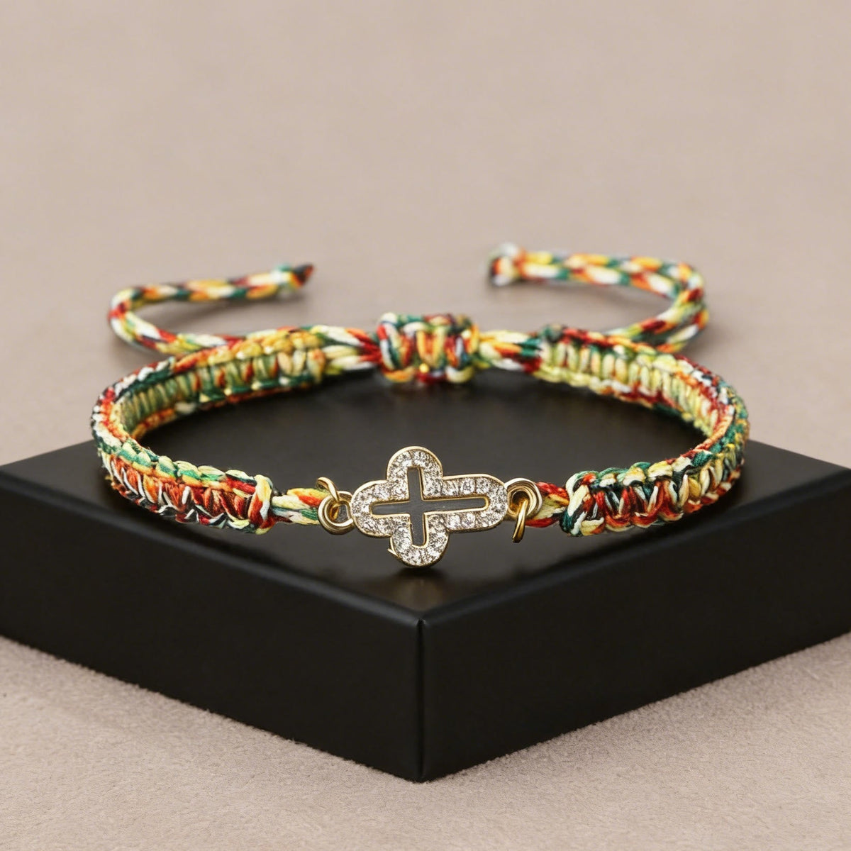 Sacred Cross Woven Cord Wrist Bracelet: Personalized Emblem of Abiding Divine Tenderness