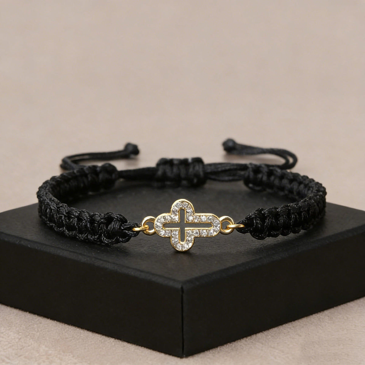 Sacred Cross Woven Cord Wrist Bracelet: Personalized Emblem of Abiding Divine Tenderness