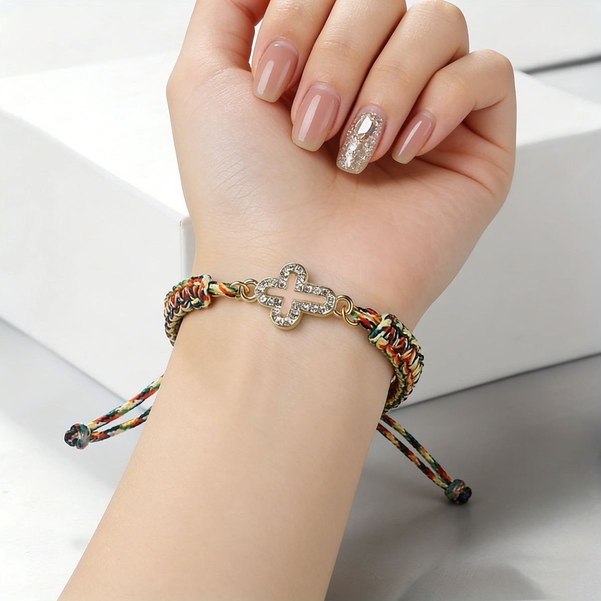 Sacred Cross Woven Cord Wrist Bracelet: Personalized Emblem of Abiding Divine Tenderness