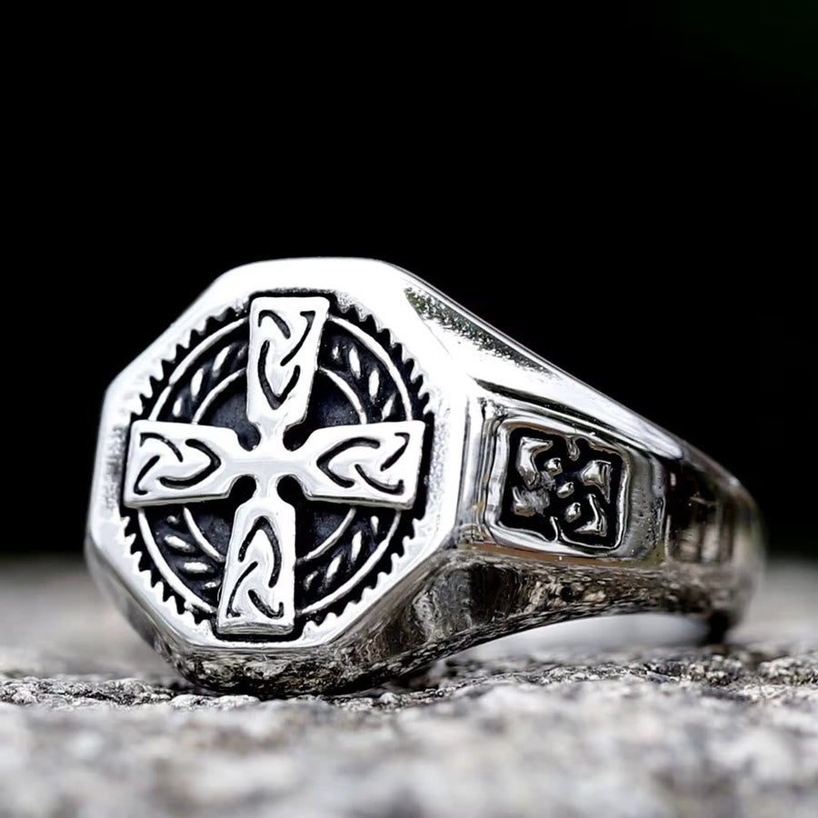 Celtic Knot Cross Octagonal Signet Ring: Timeless Emblem of Unshakable Sacred Faith