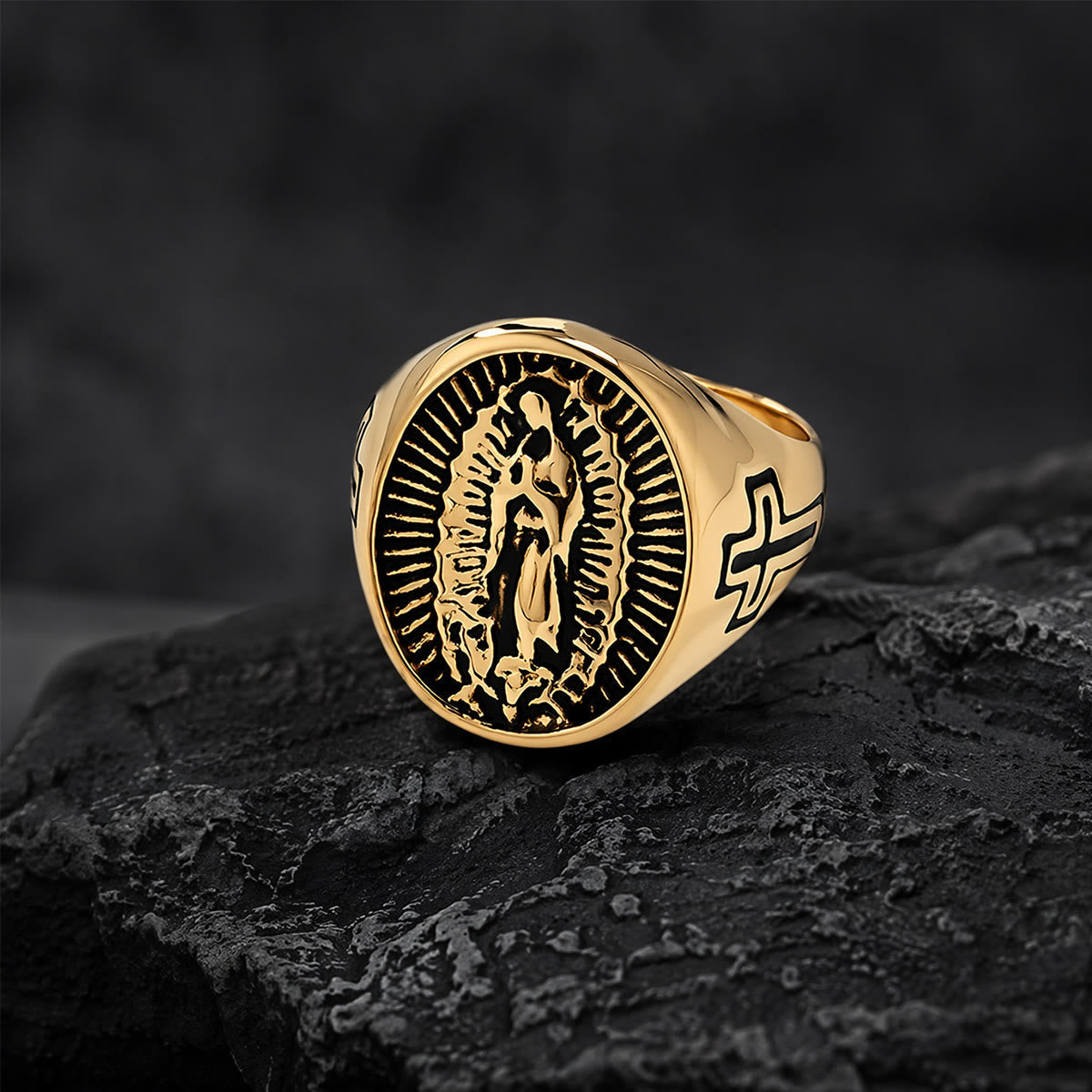 Deep Relief Our Lady Of Guadalupe Cross Statement Ring: Timeless Emblem of Unshakable Sacred Faith