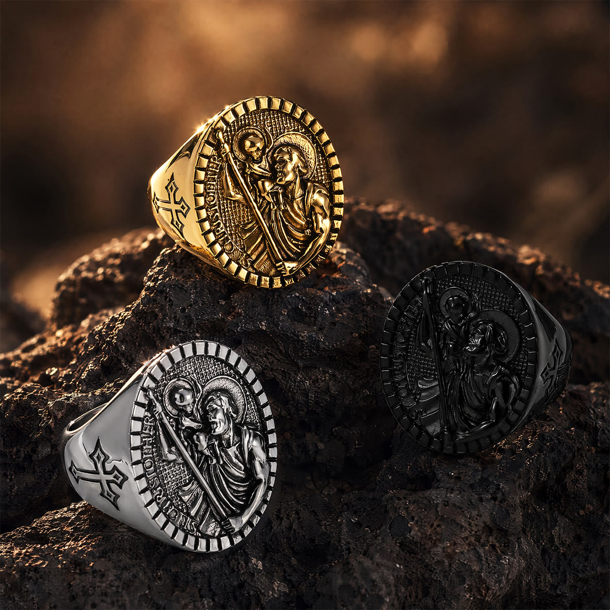 St. Christopher Round Ridged Border Signet Ring: Timeless Emblem of Unshakable Sacred Faith