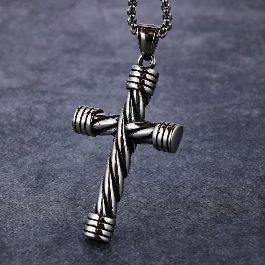 Vintage Twisted Steel Wire Wrap Cross Pendant Necklace: Timeless Emblem of Gentle Heavenly Guardianship