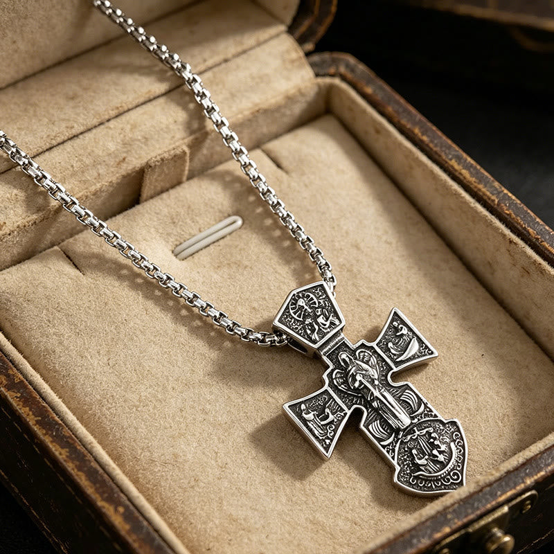 Vintage Antiqued Relief Crucifix Pendant Twisted Rope Chain Necklace: Timeless Emblem of Gentle Heavenly Guardianship