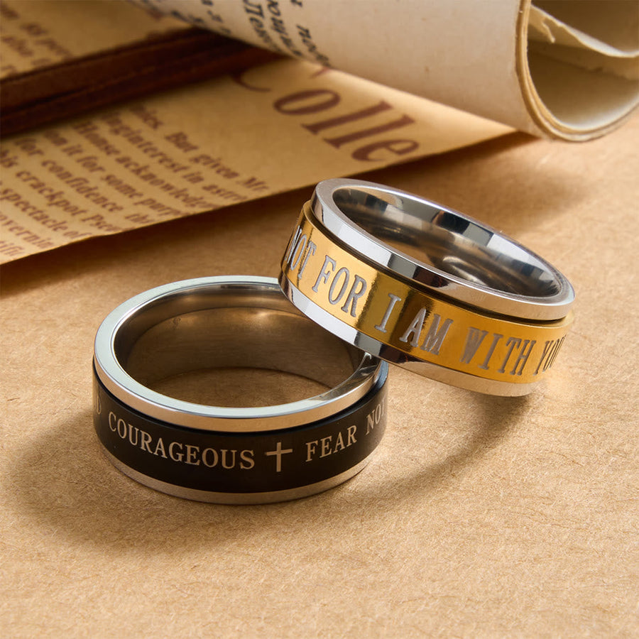 Engraved Cross Scripture Rotatable Anxiety Relief Wide Band Ring: Timeless Emblem of Unshakable Sacred Faith