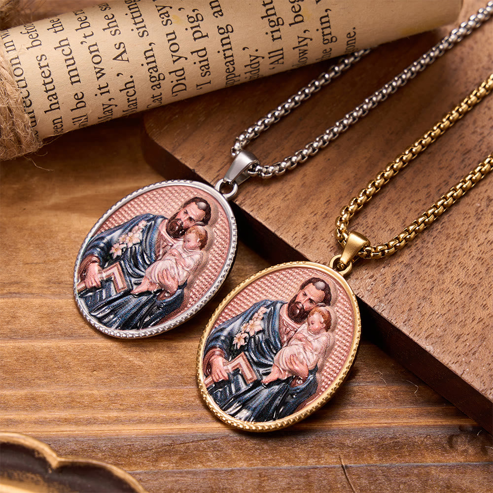 St. Joseph Oval Holy Image Pendant Necklace: Timeless Emblem of Gentle Heavenly Guardianship