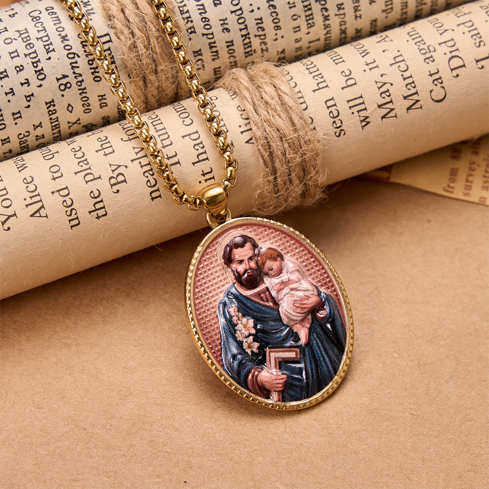 St. Joseph Oval Holy Image Pendant Necklace: Timeless Emblem of Gentle Heavenly Guardianship