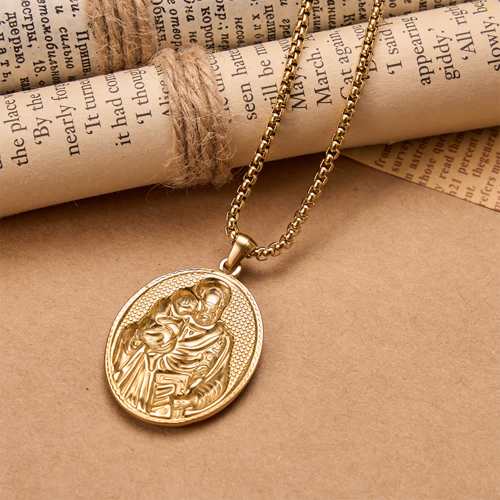 St. Joseph Oval Holy Image Pendant Necklace: Timeless Emblem of Gentle Heavenly Guardianship