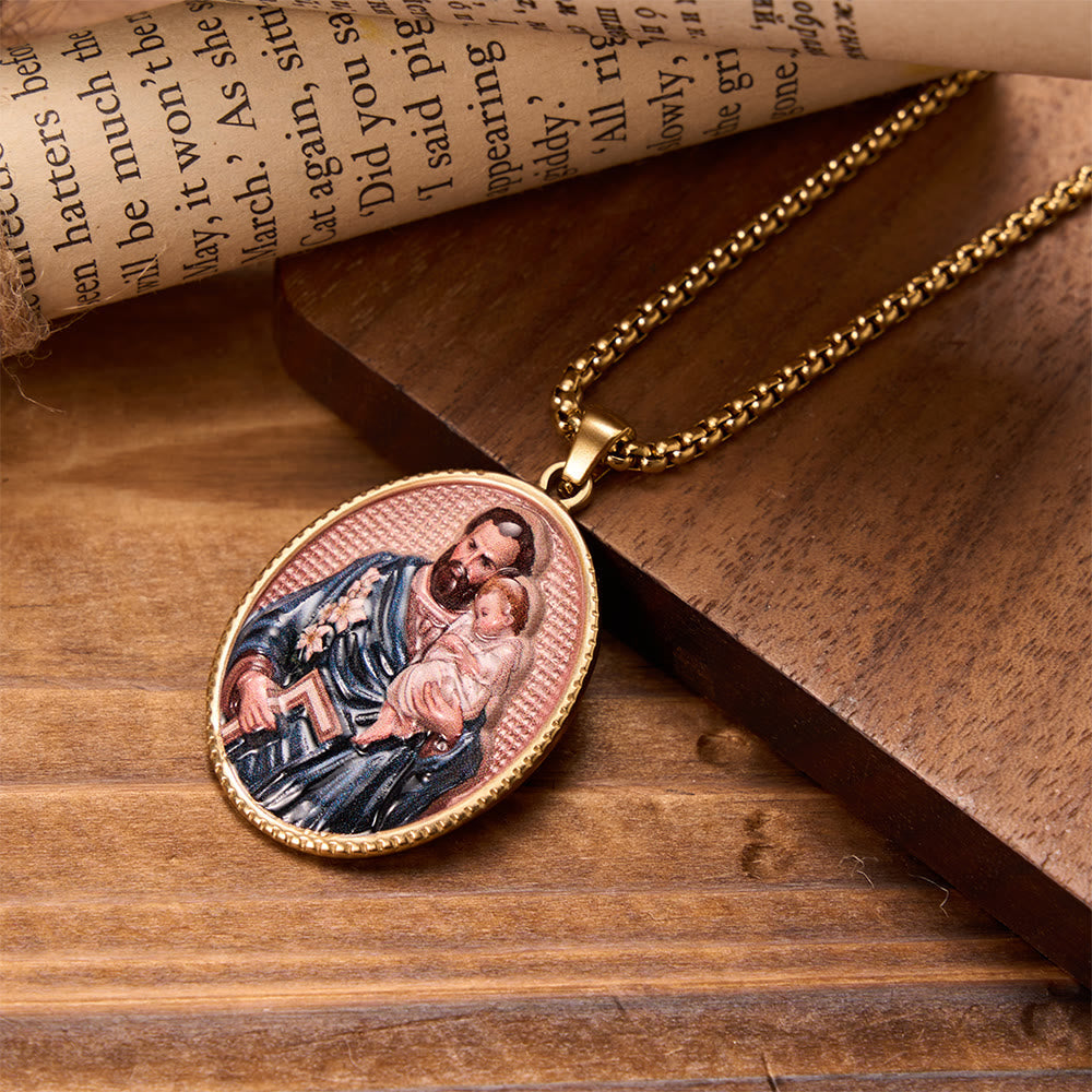 St. Joseph Oval Holy Image Pendant Necklace: Timeless Emblem of Gentle Heavenly Guardianship