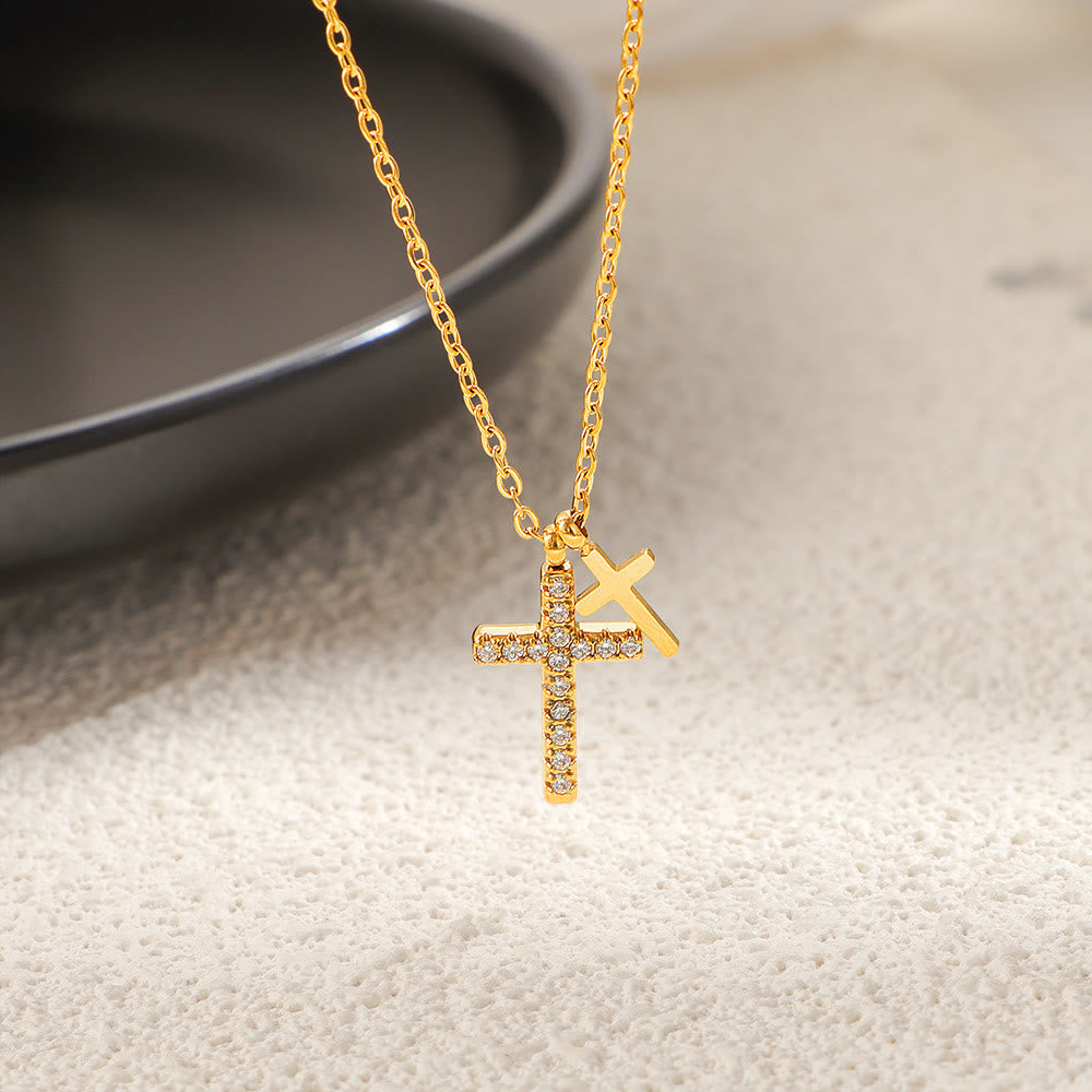 Dual-Layer Mini Cross Pendant Stacked Necklace: Timeless Emblem of Gentle Heavenly Guardianship