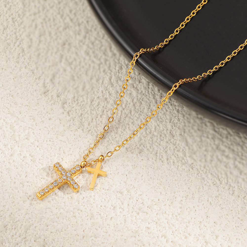 Dual-Layer Mini Cross Pendant Stacked Necklace: Timeless Emblem of Gentle Heavenly Guardianship