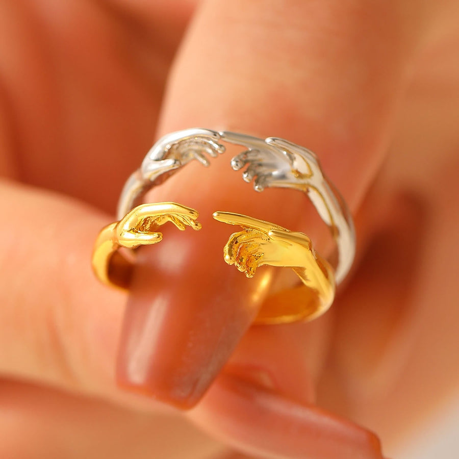 Creation of Adam Touching Hands Open Adjustable Faith Ring: Timeless Emblem of Gentle Heavenly Guardianship