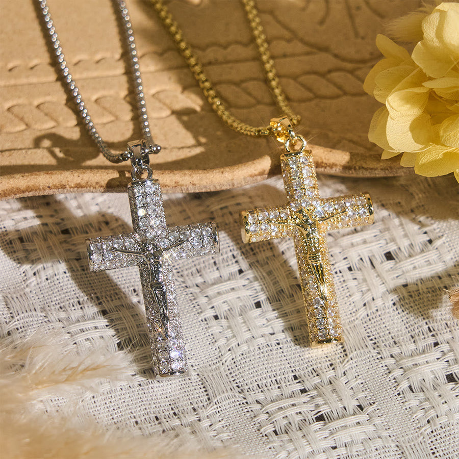 Jesus Crucifix Paved Necklace: Sparkling Detail for Faith & Daily Style