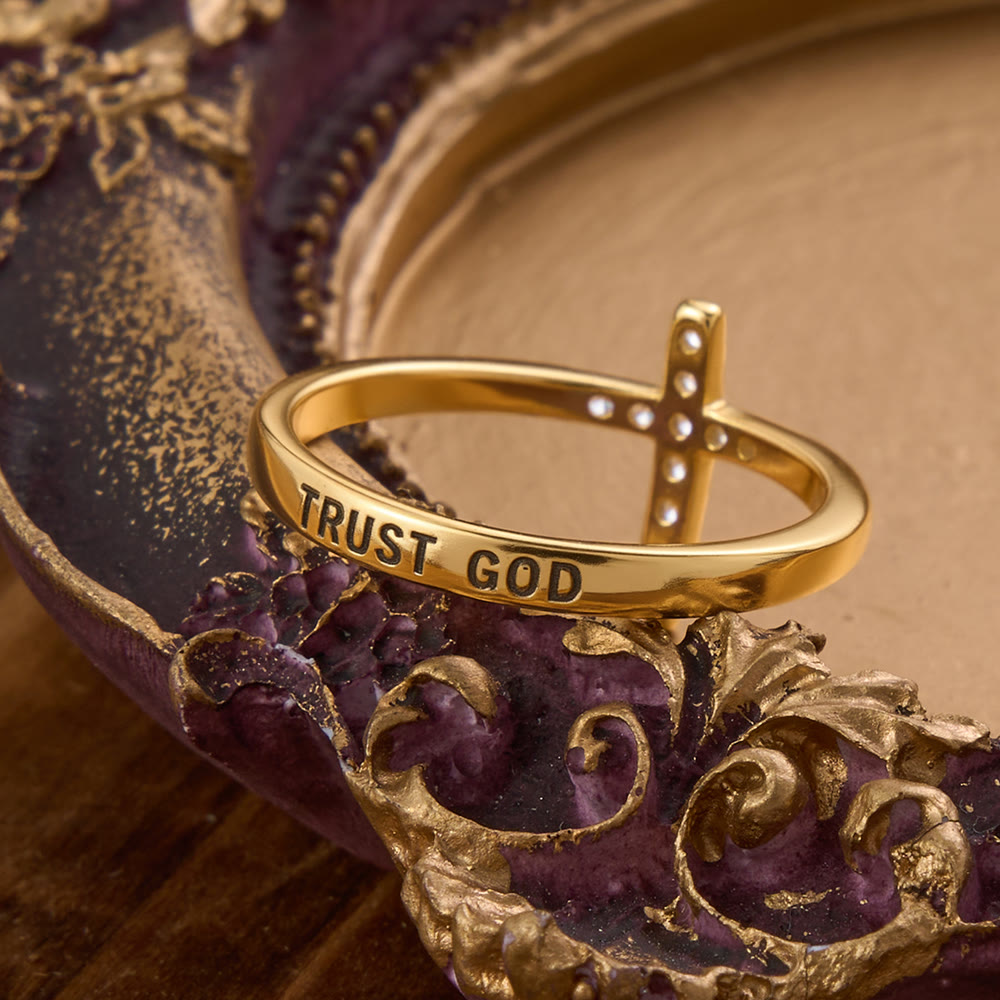 925 Silver Cross & "Trust God" Ring: Symbols of Hope