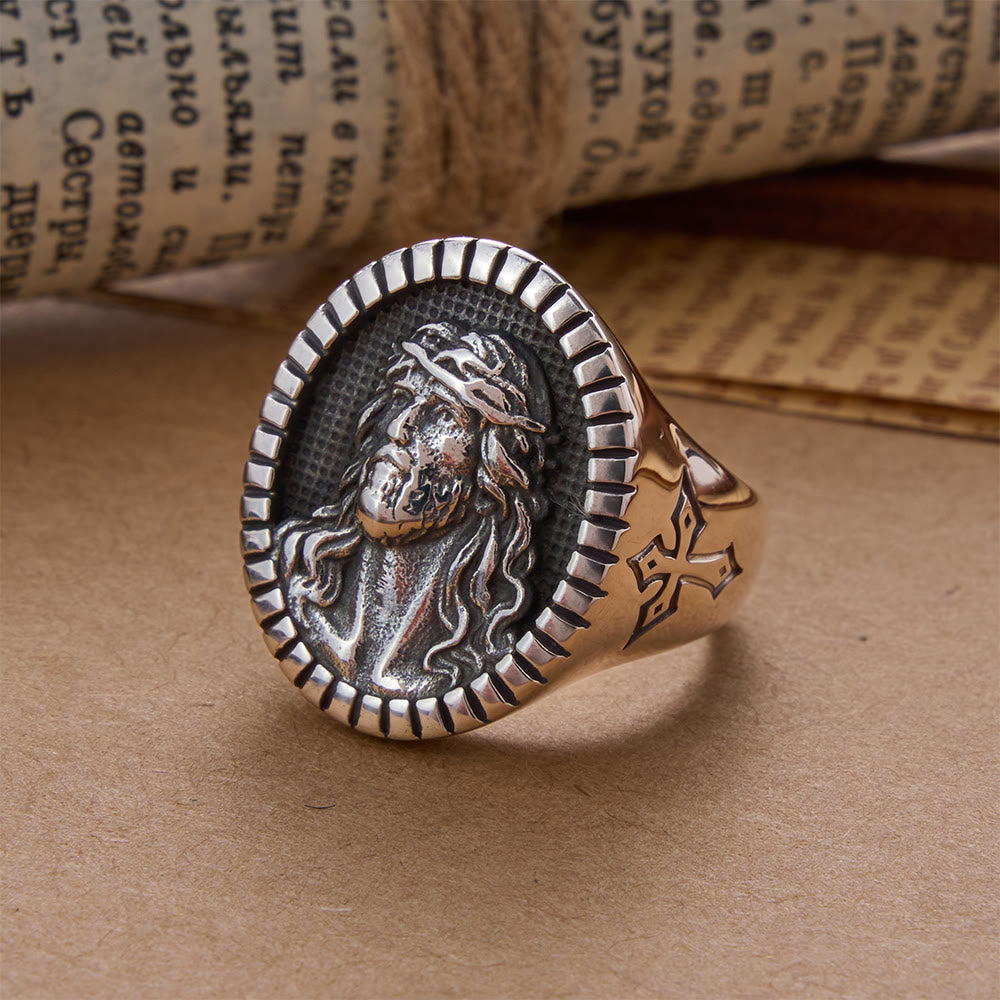 Vintage Christ Jesus Head Cross Blessing Ring
