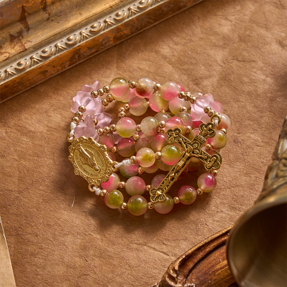 Whimsical Matte Morning Glory Gradient Bead Rosary: For Private Daily Meditation