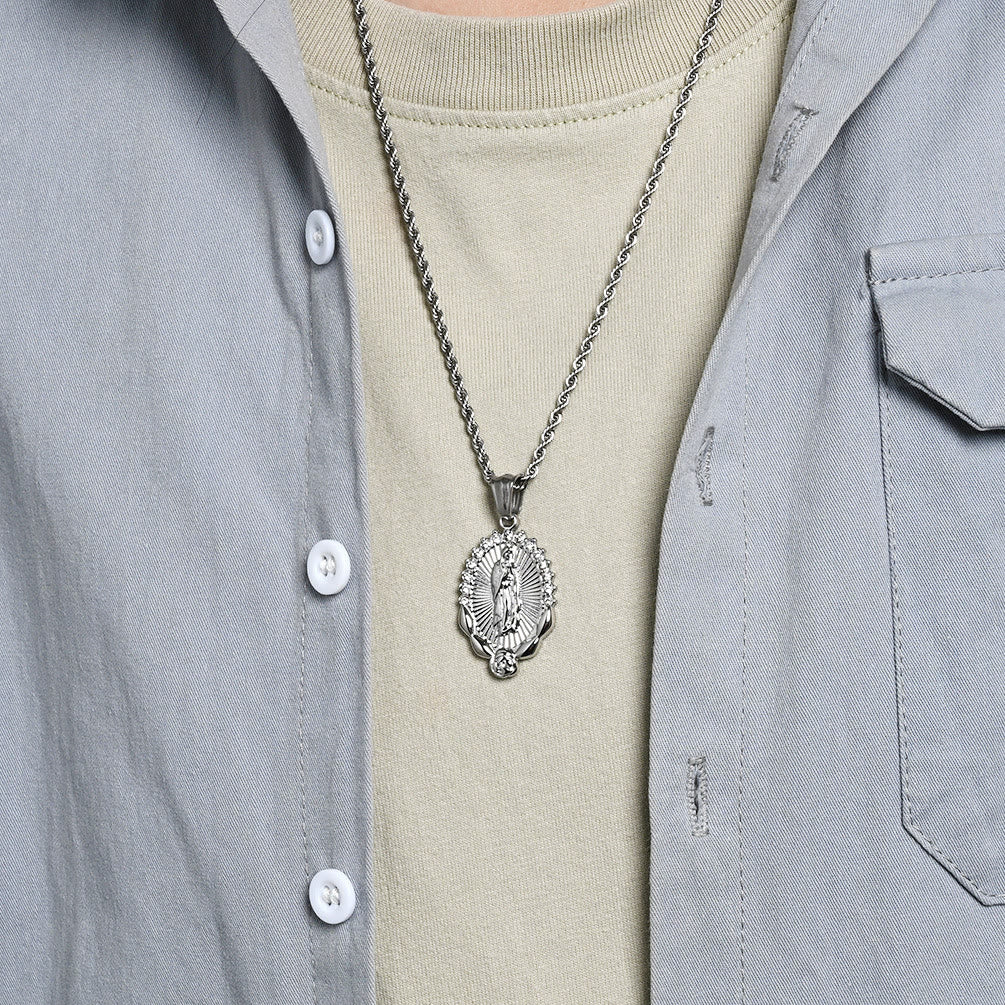 Luminous Zircon Our Lady Rose Rope Necklace: Token of Heavenly Benevolence
