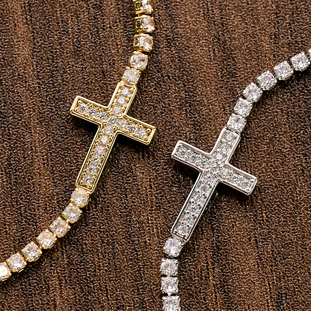 Full Pavé Sparkling Zircon Cross Pull Adjustable Tennis Bracelet: Emblem of Radiant Heavenly Guidance