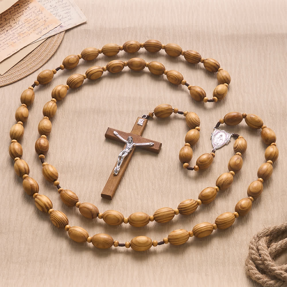 Hand Sanded Natural Pine Timber Wall Rosary With Our Lady