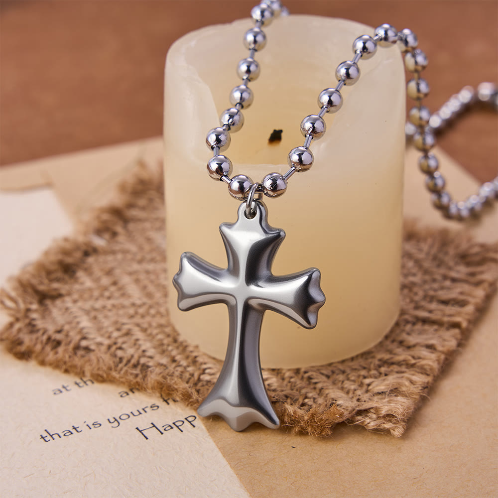 Flared Cross Pendant Ball Chain Necklace