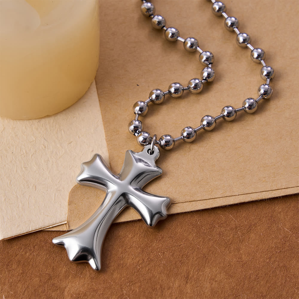 Flared Cross Pendant Ball Chain Necklace