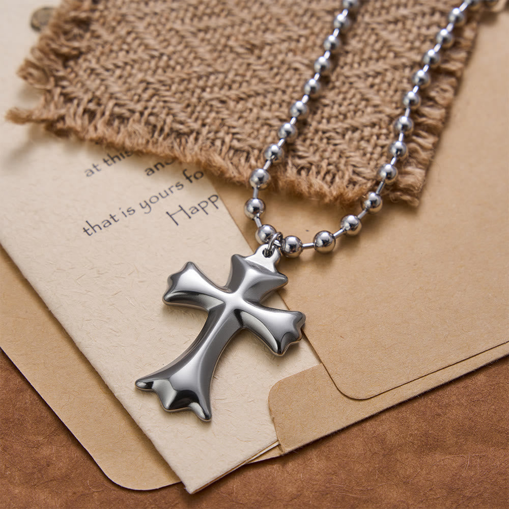 Flared Cross Pendant Ball Chain Necklace