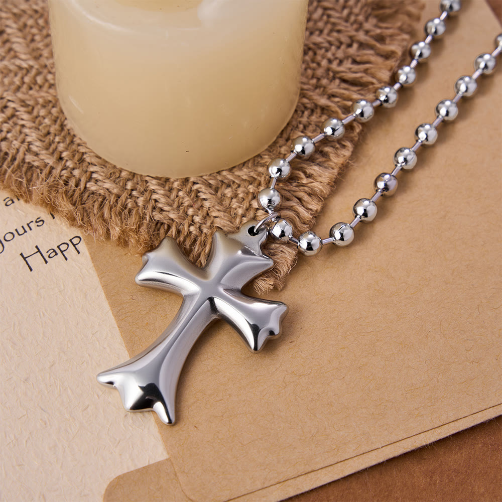 Flared Cross Pendant Ball Chain Necklace
