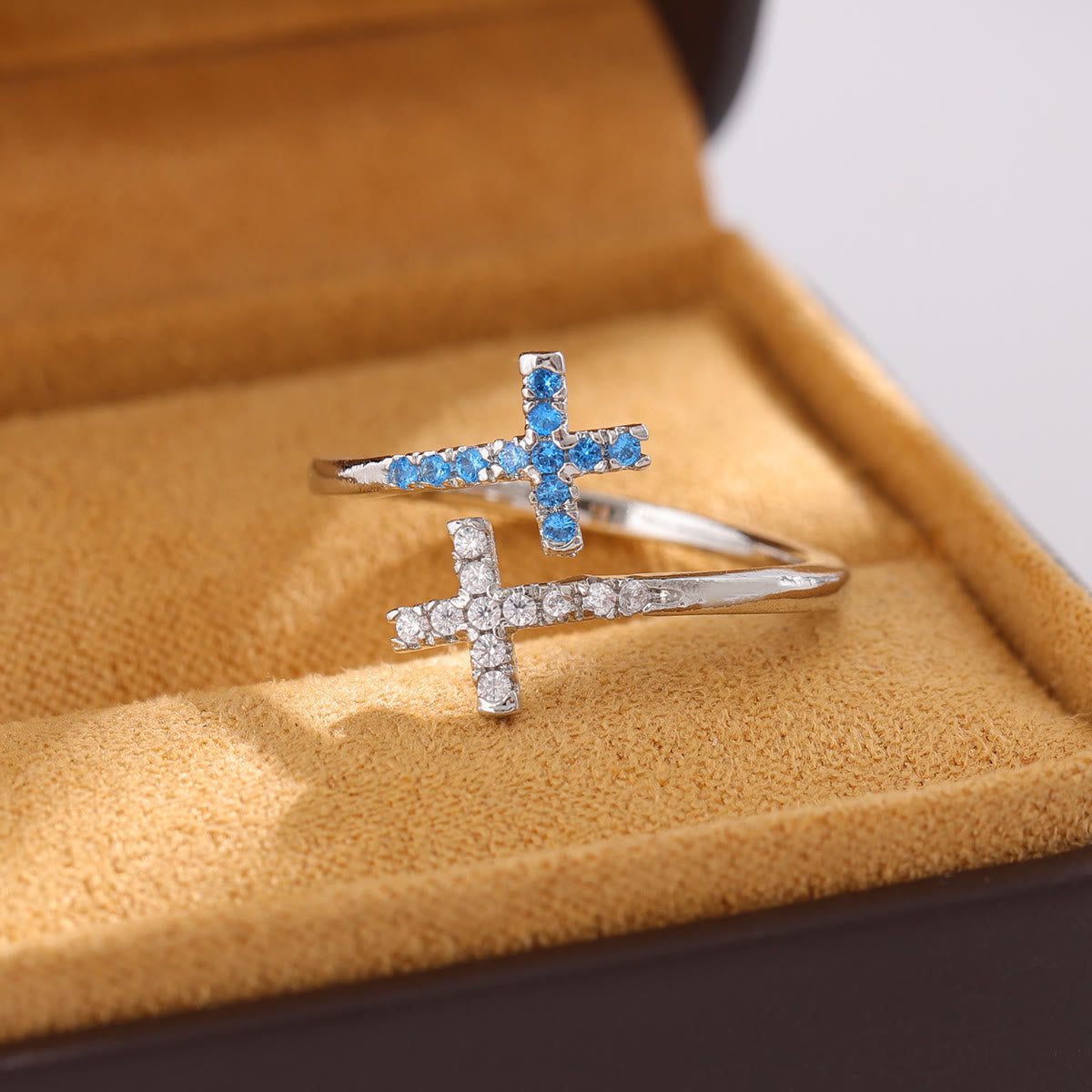 Sparkling Cross Bypass Adjustable Ring