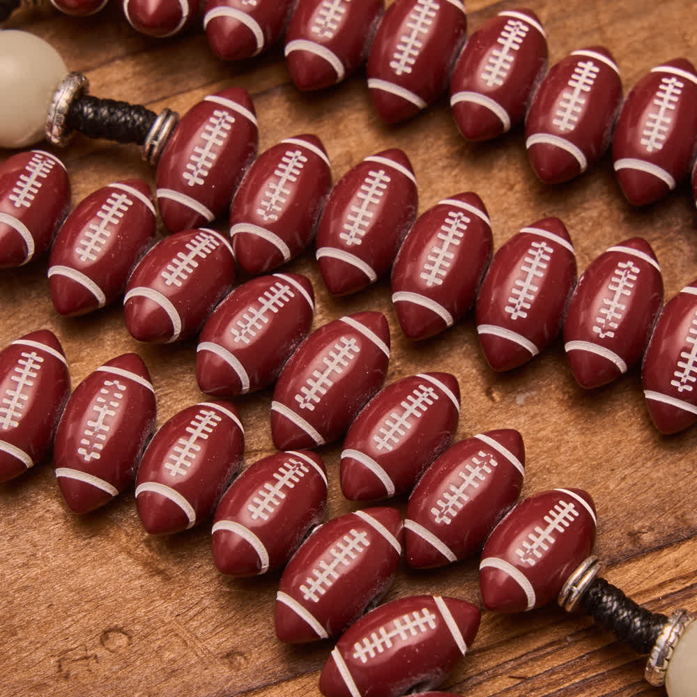 Rugby Molded Bead Knotted Cord Rosary With Wood-Grain Crucifix: Emblem of Courageous Heavenly Perseverance
