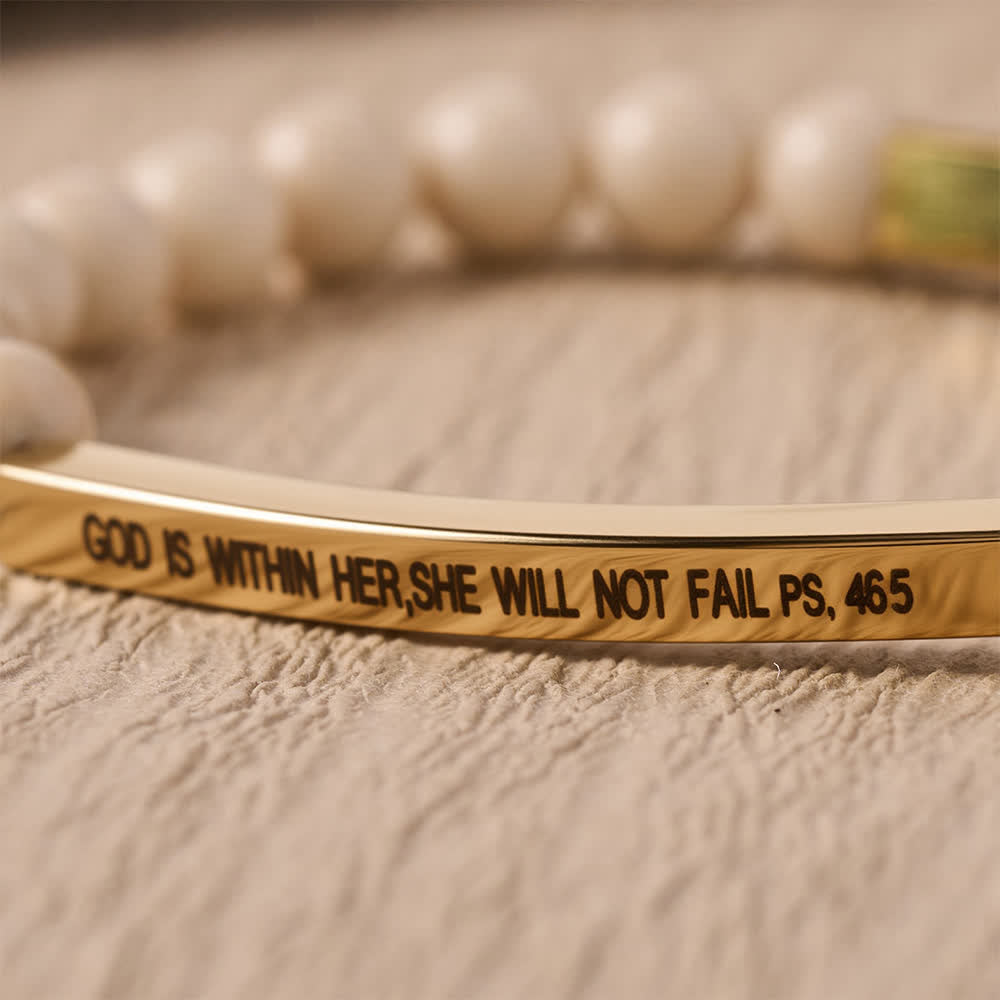 Engraved Curved Bar Stretch Beaded Bracelet With Psalm Verse God Is Within Her She Will Not Fail