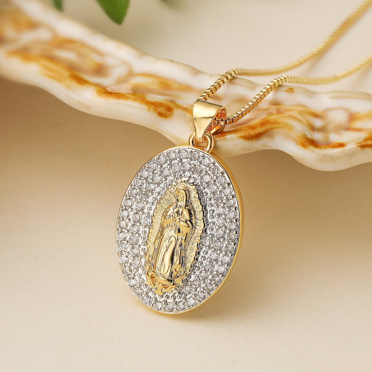 Sparkling Guadalupe & St. Christopher Medallion Chain: Talisman of Safe Journeys and Motherly Blessings
