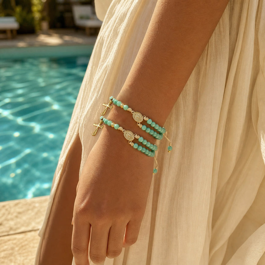 Faceted Crystal Bead Knotted Rosary Bracelet With Cross Charm: Emblem of Gentle Celestial Blessings