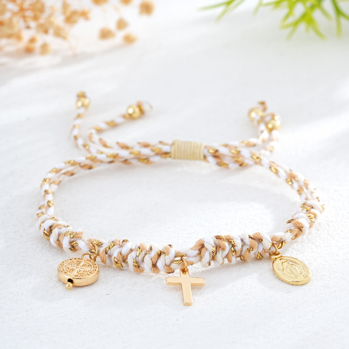 Bohemian Twisted Rope Cross Charm Wristband: Emblem of Gentle Divine Comfort