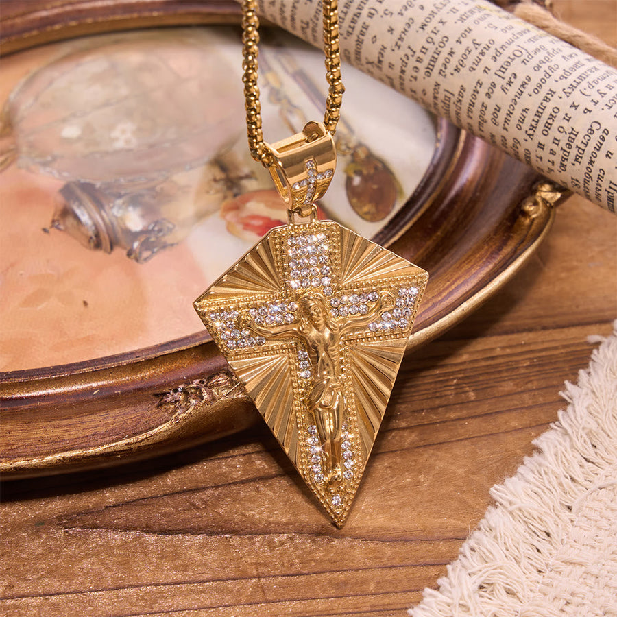 Radiant Sunburst Diamond Crucifix Pendant Necklace: Emblem of Redemptive Heavenly Light