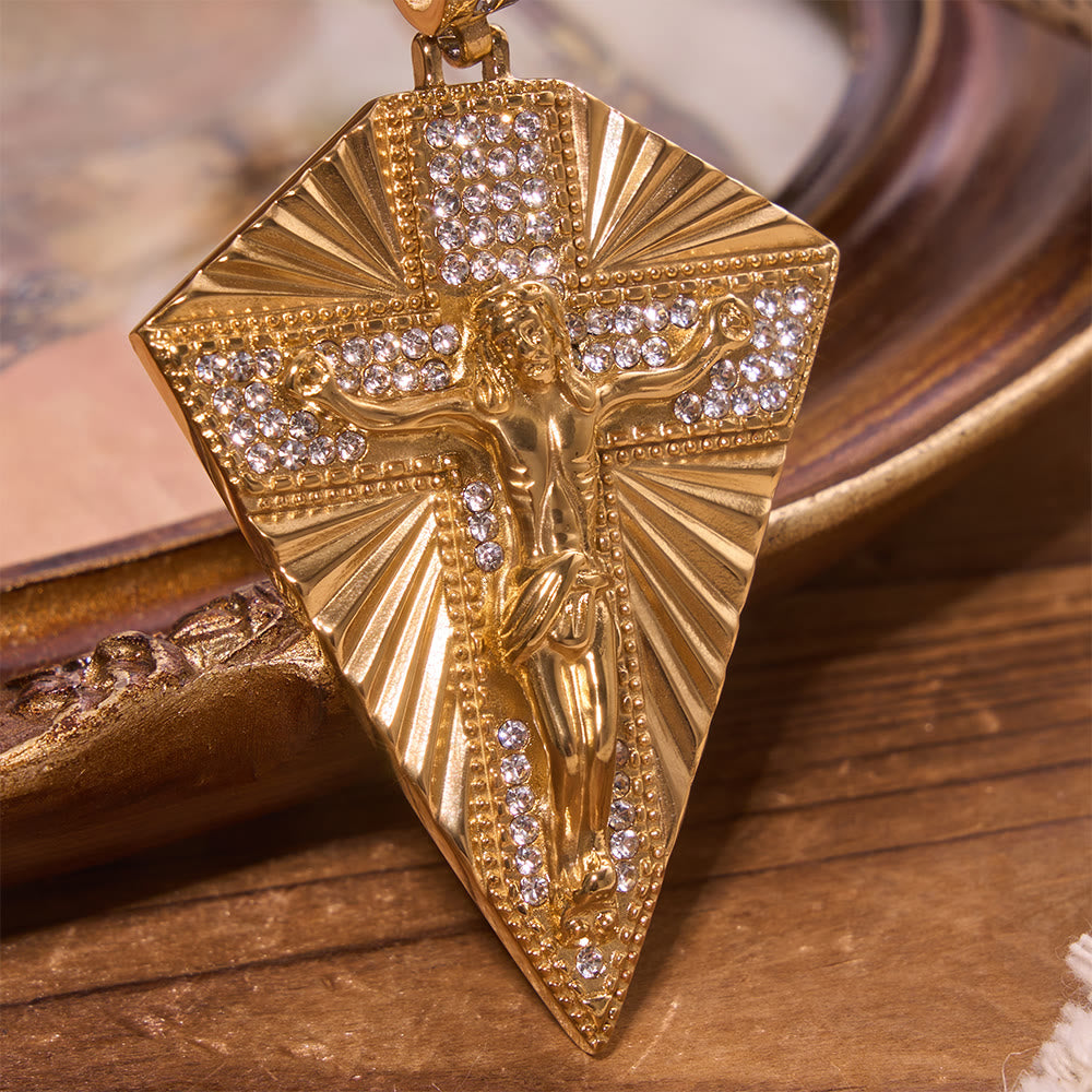 Radiant Sunburst Diamond Crucifix Pendant Necklace: Emblem of Redemptive Heavenly Light