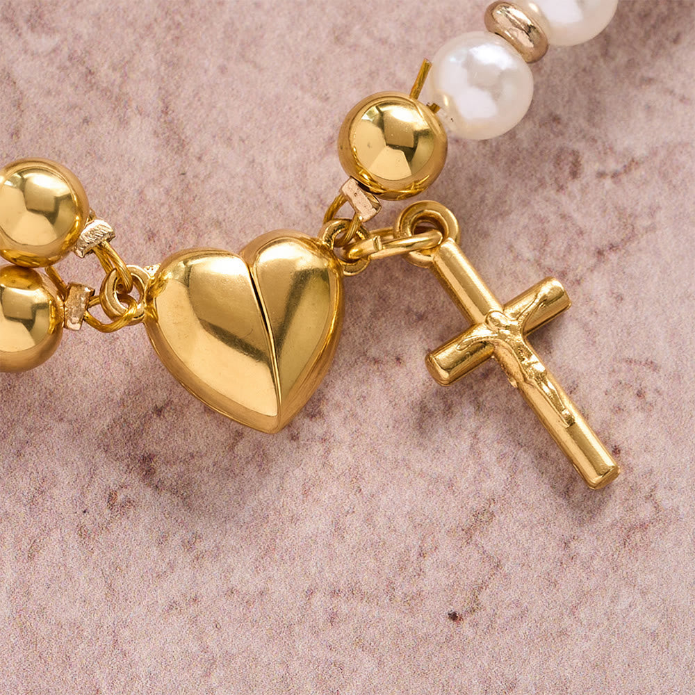 Round Bead Wrap Bracelet With Cross & Holy Medal: Emblem of Pure Heavenly Mercy